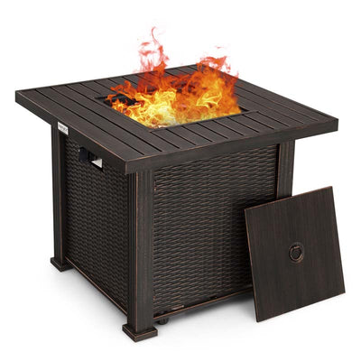 50000 BTU Outdoor Propane Fire Pit Table 30 Inch Square Gas Fire Pit  with Waterproof Cover