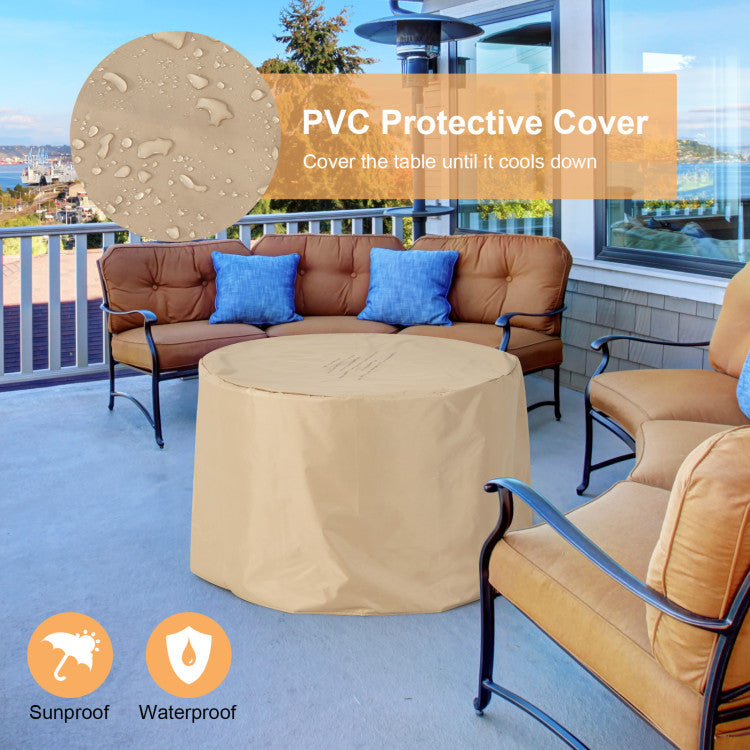 50000 BTU Outdoor Propane Gas Fire Pit Table 2-in-1 Patio Fireplace with Laval Rock PVC Cover