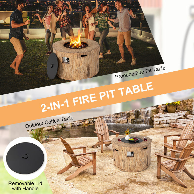 50000 BTU Outdoor Propane Gas Fire Pit Table 2-in-1 Patio Fireplace with Laval Rock PVC Cover