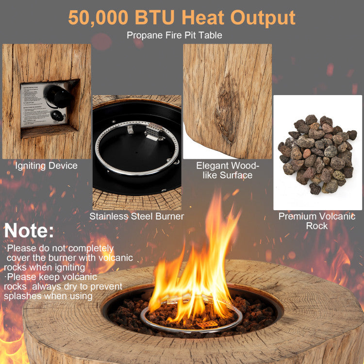 50000 BTU Outdoor Propane Gas Fire Pit Table 2-in-1 Patio Fireplace with Laval Rock PVC Cover