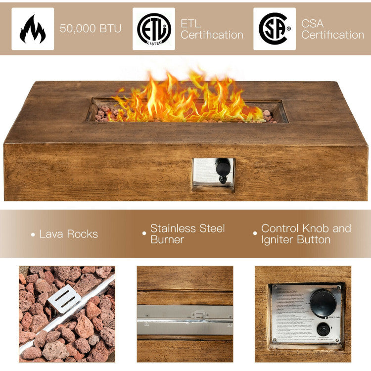 50000 BTU Outdoor Propane Gas Fire Pit Table 48 x 27 Inch Rectangular Fireplace with Waterproof Cover