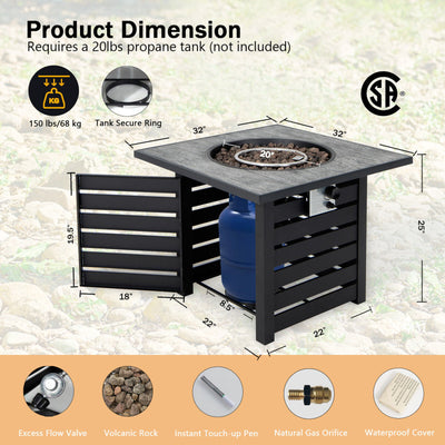 50000 BTU Outdoor Square Propane Gas Fire Pit Table with Waterproof Cover Lava Rocks