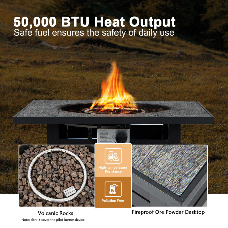50000 BTU Outdoor Square Propane Gas Fire Pit Table with Waterproof Cover Lava Rocks