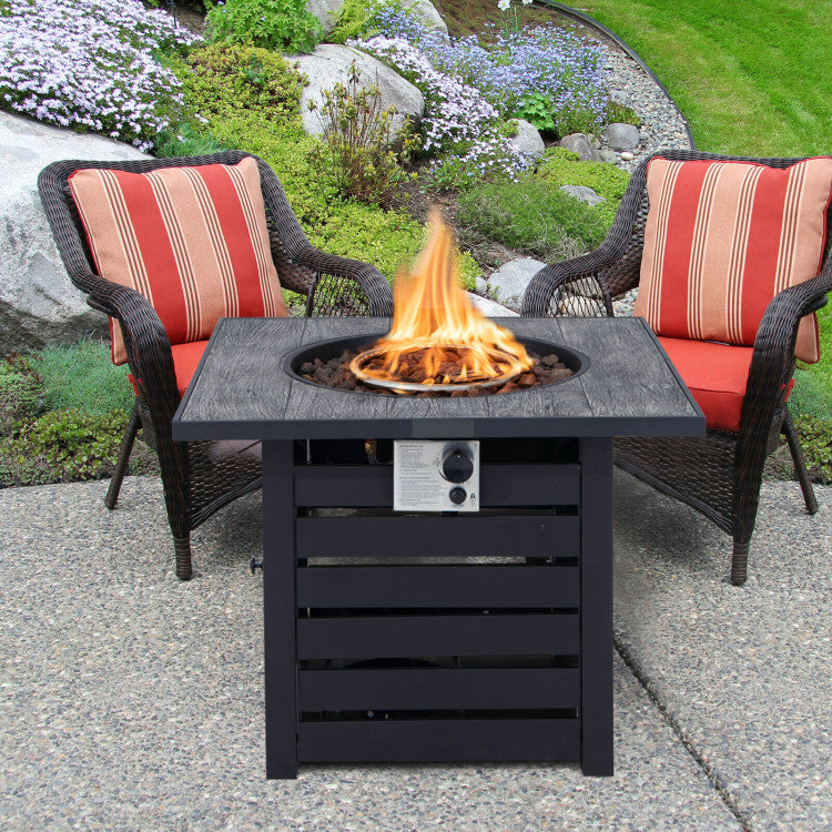 50000 BTU Outdoor Square Propane Gas Fire Pit Table with Waterproof Cover Lava Rocks