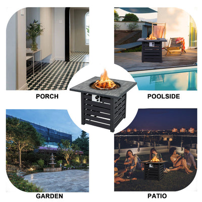 50000 BTU Outdoor Square Propane Gas Fire Pit Table with Waterproof Cover Lava Rocks