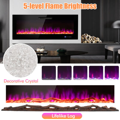 50/60 Inch Wall Mounted Recessed Electric Fireplace Heater with Remote Control and Touch Screen