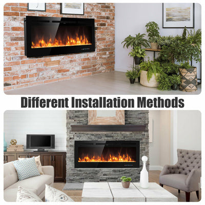 50 Inch Electric Fireplace 750/1500W Wall Mounted and Recessed Fireplace Heater with Remote Control