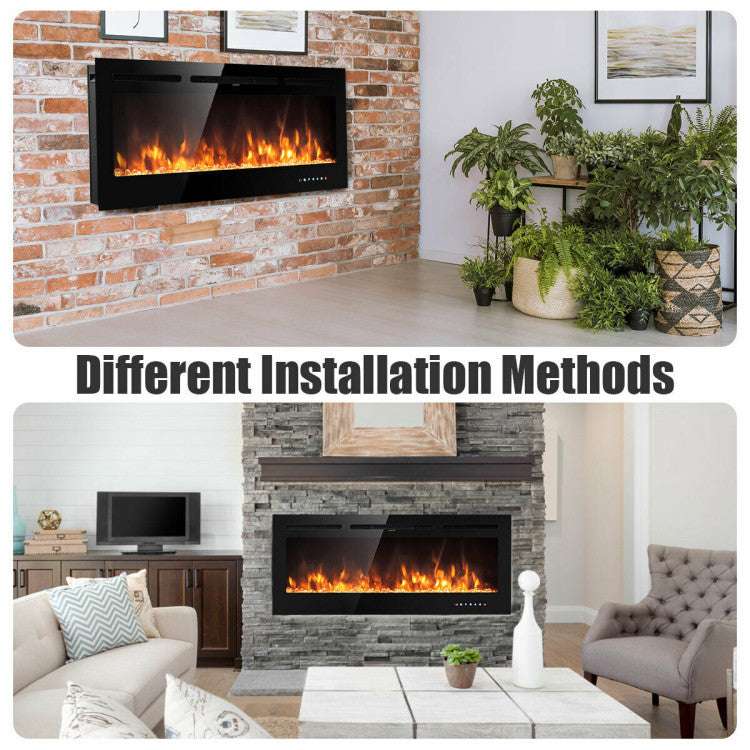 50 Inch Electric Fireplace 750/1500W Wall Mounted and Recessed Fireplace Heater with Remote Control