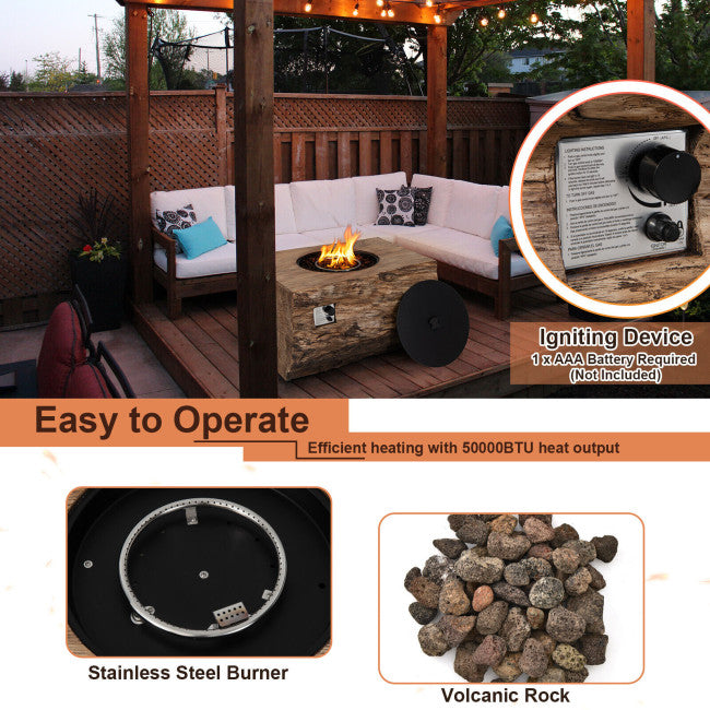 50000 BTU Outdoor 2-in-1 Fire Pit Table 40 Inch Rectangle Propane Fireplace with Lava Rock PVC Cover