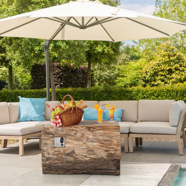 50000 BTU Outdoor 2-in-1 Fire Pit Table 40 Inch Rectangle Propane Fireplace with Lava Rock PVC Cover