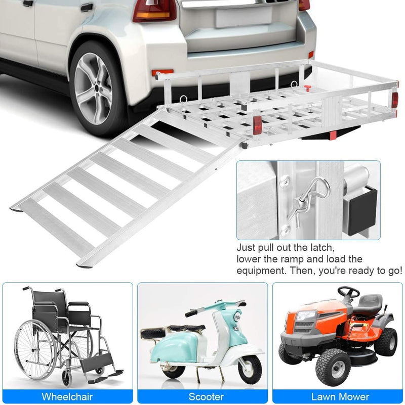 50" x 29.5" Aluminum Cargo Carrier 500 lbs Hitch-Mounted Wheelchair Scooter Mobility Carrier Medical Lift Rack Ramp