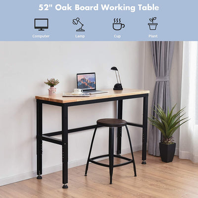 53 Inch Adjustable Heavy-Duty Workbench Oak Hardwood Workstation with Rubber Wood Top for Garage Workshop