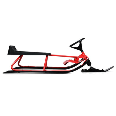 55.5 x 23.5 Inch Snow Racer Sled Ski Sled Slider Board with Twin Brakes and Steering Wheel Retractable Pull Rope