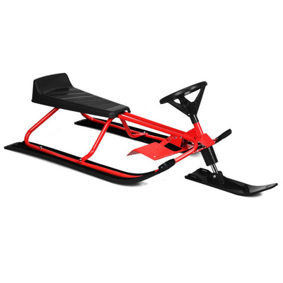 55.5 x 23.5 Inch Snow Racer Sled Ski Sled Slider Board with Twin Brakes and Steering Wheel Retractable Pull Rope