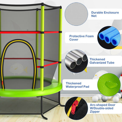55 Inch Kids Recreational Trampoline Toddler Heavy Duty Frame Round Bouncing Jumping Mat with Enclosure Net Safety Pad