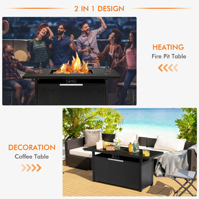 57 Inches Outdoor Propane Fire Pit Table 50000 BTU Rectangular Auto-Ignition Gas Fire Table with Lava Rocks Lid