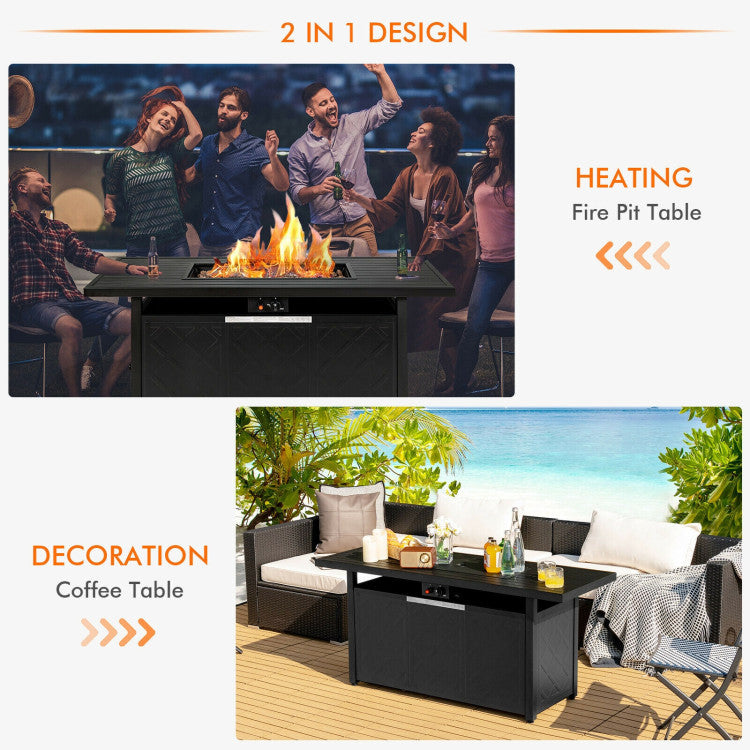 57 Inches Outdoor Propane Fire Pit Table 50000 BTU Rectangular Auto-Ignition Gas Fire Table with Lava Rocks Lid