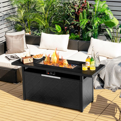57 Inches Outdoor Propane Fire Pit Table 50000 BTU Rectangular Auto-Ignition Gas Fire Table with Lava Rocks Lid