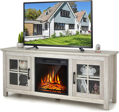 58 Inches Fireplace TV Stand Console Table with Remote Control and Adjustable Shelves for TVs up to 65 Inches