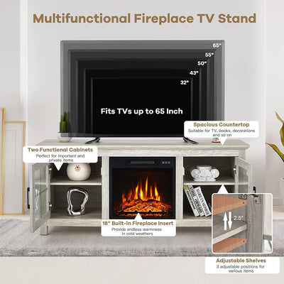 58 Inches Fireplace TV Stand Console Table with Remote Control and Adjustable Shelves for TVs up to 65 Inches