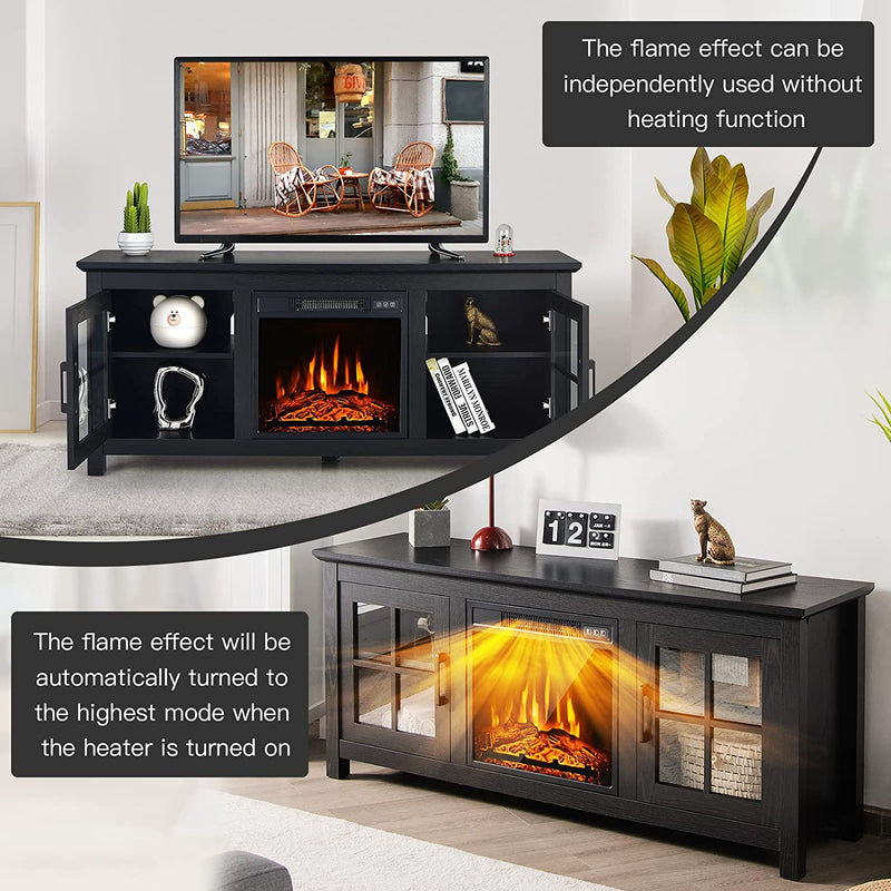 58 Inches Fireplace TV Stand Console Table with Remote Control and Adjustable Shelves for TVs up to 65 Inches