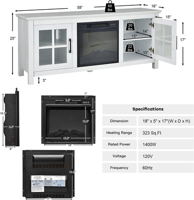 58 Inches Fireplace TV Stand Console Table with Remote Control and Adjustable Shelves for TVs up to 65 Inches