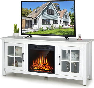 58 Inches Fireplace TV Stand Console Table with Remote Control and Adjustable Shelves for TVs up to 65 Inches