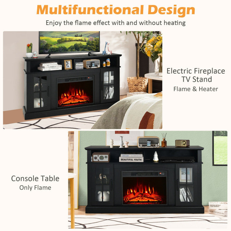 58 Inches TV Console Stand with 23" 1400W Electric Fireplace Insert and Remote Control