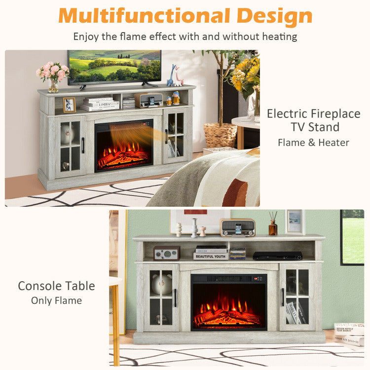 58 Inches TV Console Stand with 23" 1400W Electric Fireplace Insert and Remote Control