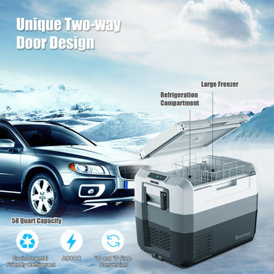 58 Quart Portable Car Refrigerator Electric Camping Car Cooler Fridge Compact RV Freezer with Two-Way Open Door
