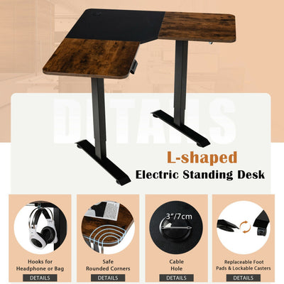 59.5 Inch L Shaped Electric Standing Desk Height Adjustable Rolling Office Sit Desk with LCD Display and 4 Memory Positions