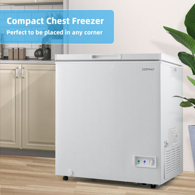 5 Cu Ft Compact Chest Freezer Refrigerator with 7-Grade Adjustable Temperature and Removable Storage Basket