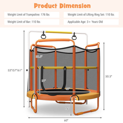 5FT Outdoor Kids Trampoline 3-in-1 ASTM Approved Toddler Game Trampoline with Adjustable Horizontal Bar Enclosure Safety Net