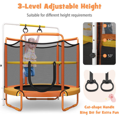 5FT Outdoor Kids Trampoline 3-in-1 ASTM Approved Toddler Game Trampoline with Adjustable Horizontal Bar Enclosure Safety Net