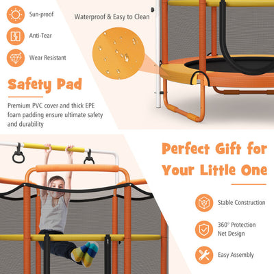 5FT Outdoor Kids Trampoline 3-in-1 ASTM Approved Toddler Game Trampoline with Adjustable Horizontal Bar Enclosure Safety Net