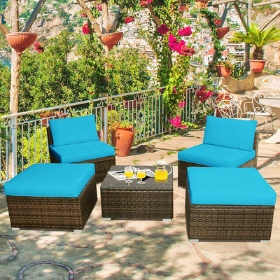 5 Pieces Outdoor Rattan Furniture Set Wicker Lounge Chair Conversation Set with Washable Cushions