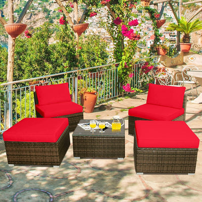 5 Pieces Outdoor Rattan Furniture Set Wicker Lounge Chair Conversation Set with Washable Cushions