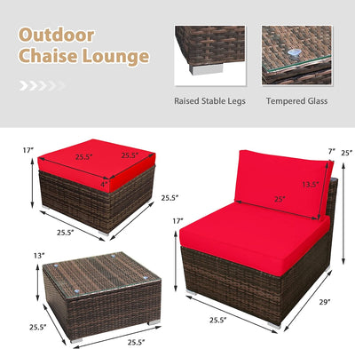 5 Pieces Outdoor Rattan Furniture Set Wicker Lounge Chair Conversation Set with Washable Cushions