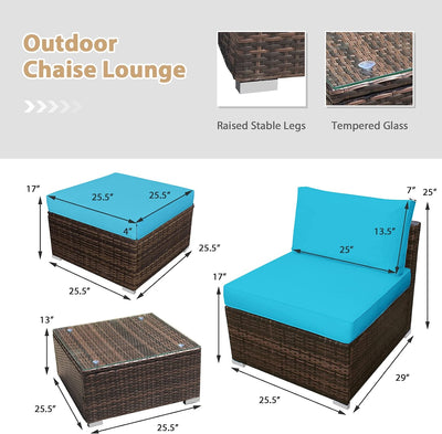 5 Pieces Outdoor Rattan Furniture Set Wicker Lounge Chair Conversation Set with Washable Cushions