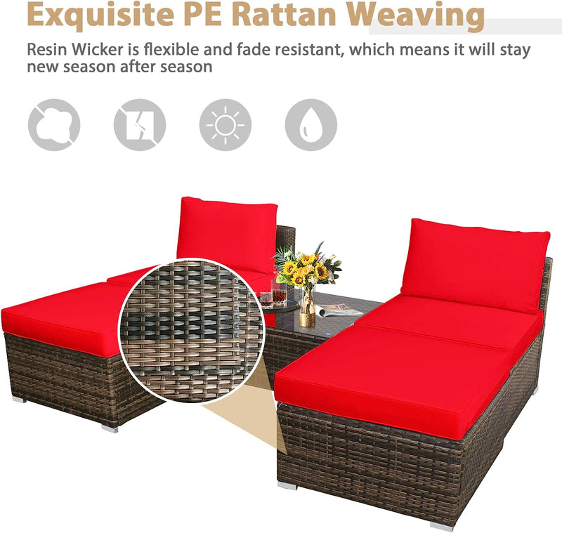 5 Pieces Outdoor Rattan Furniture Set Wicker Lounge Chair Conversation Set with Washable Cushions