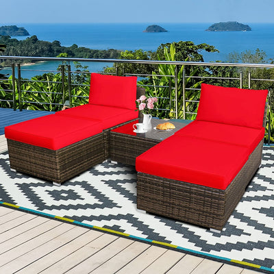 5 Pieces Outdoor Rattan Furniture Set Wicker Lounge Chair Conversation Set with Washable Cushions