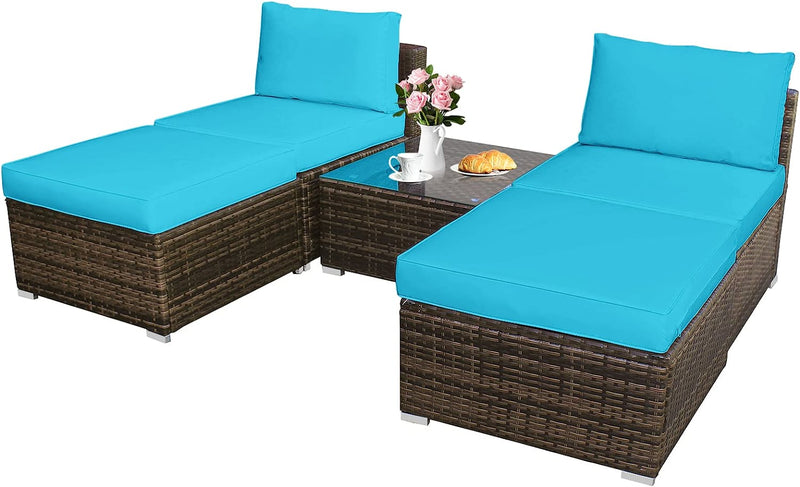 5 Pieces Outdoor Rattan Furniture Set Wicker Lounge Chair Conversation Set with Washable Cushions