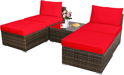 5 Pieces Outdoor Rattan Furniture Set Wicker Lounge Chair Conversation Set with Washable Cushions