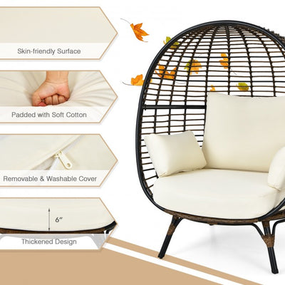 Oversized Outdoor Patio Rattan Egg Chair Wicker Lounge Chair Basket Chair with 4 Cushions