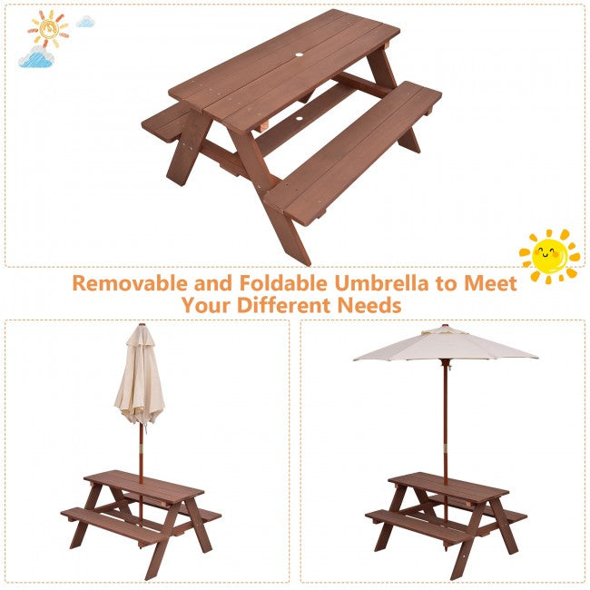 4-Seat Outdoor Picnic Table Bench with Umbrella