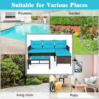 3 Piece Outdoor Patio Corner Rattan Sofa Set