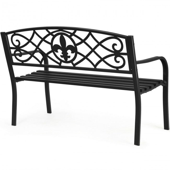 Outdoor Garden Steel Bench Patio Furniture Chair with Slatted Seat