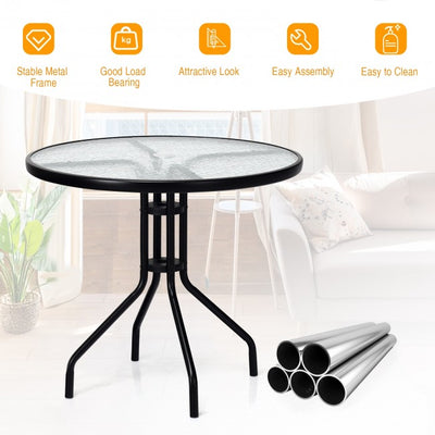 32 inch patio table with umbrella hole 32 Inch Outdoor Patio Round Tempered Glass Top Table with Umbrella Hole