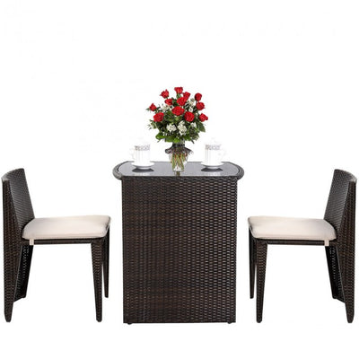 3 Pcs Patio Wicker Table and Chair Set