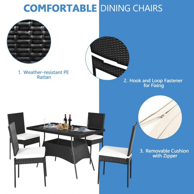 5 Pcs Outdoor Patio Rattan Dining Set